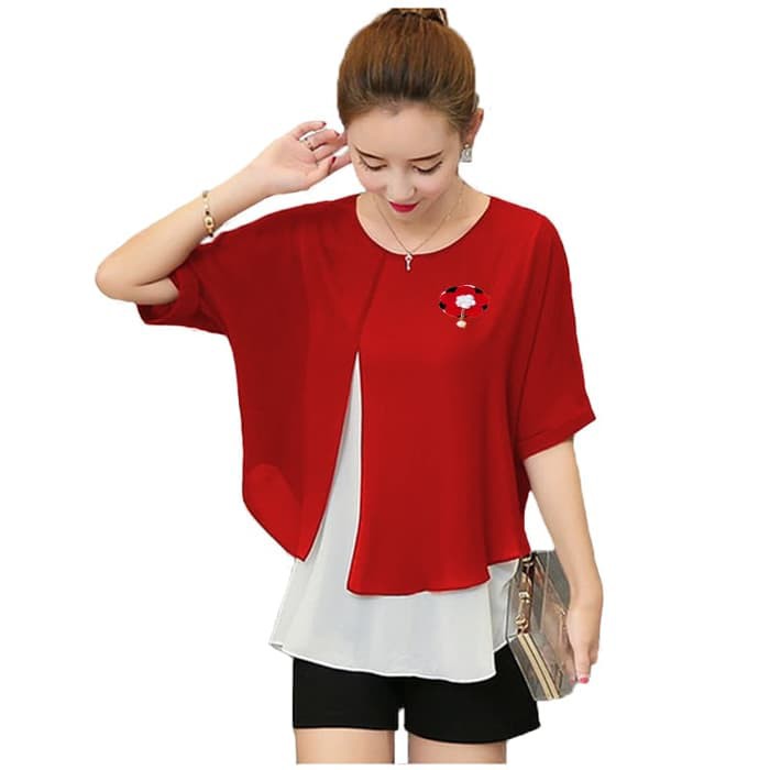 Blus Sifon - Blouse Wanita - Atasan Wanita Jfashion Blouse Sifon Gaya Korea Double Layer Variasi
