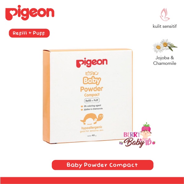 Pigeon Baby Powder Cake White Chamomile 45 Gram Bedak Muka Bayi 45G Set &amp; Refill+Puff Berry Mart