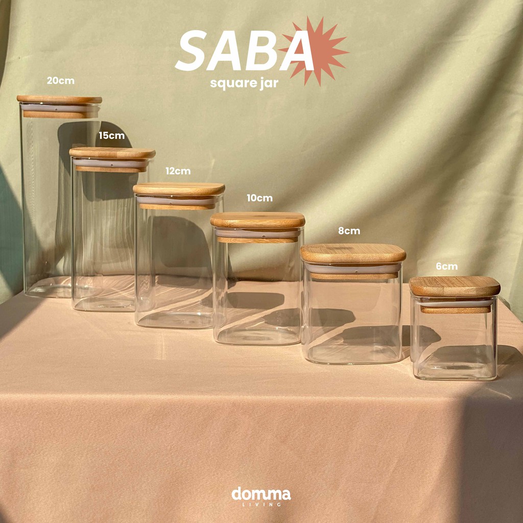 Jual Domma Living Saba Toples Kaca Kotak Tutup Kayu Bambu Kedap