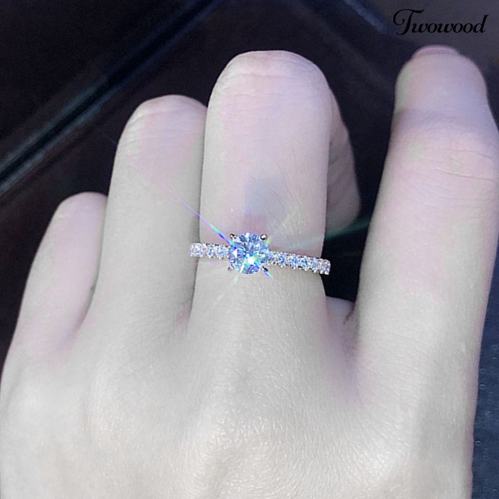 Cincin Berlian Imitasi Bentuk Bulat Electroplated Untuk Wanita