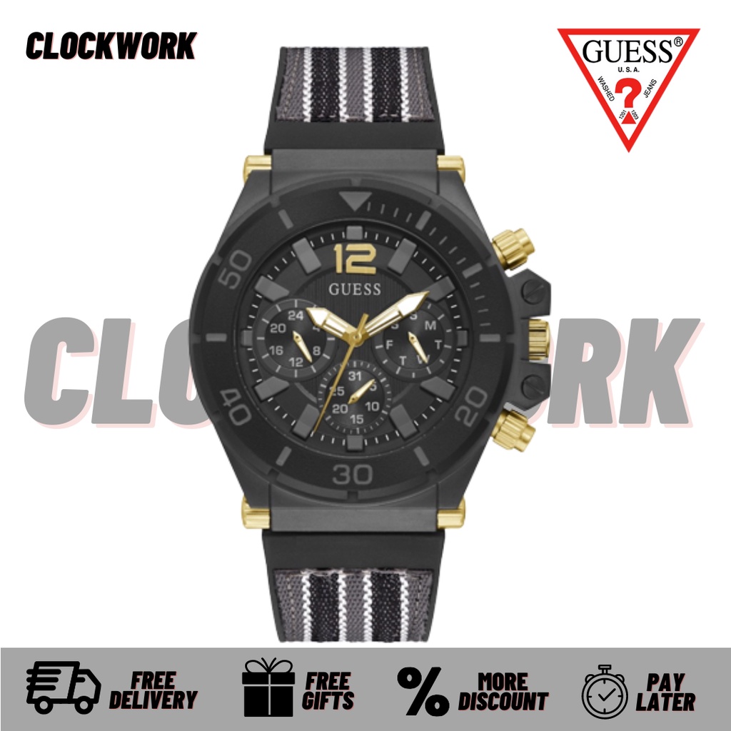 Jam Tangan Guess Watch Black GW0415G3 - PILOT Pria Karet ORIGINAL