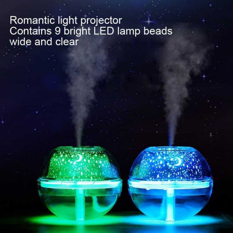 Humidifier Aromatherapy Proyektor Bulat 2 in 1 Moonlight Bulan Bintang 500ml LED