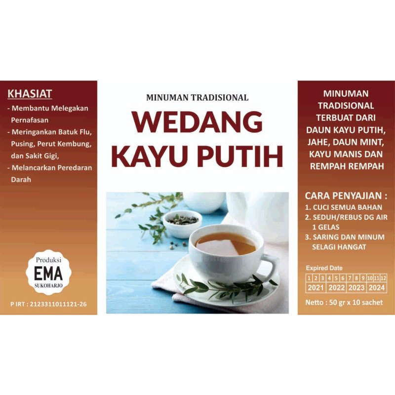 

Wedang Kayu Putih Produksi EMA Solo, 1pack = 10pc