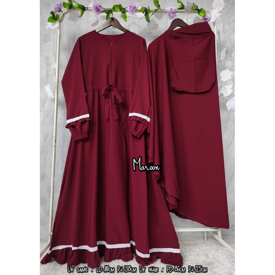 Gamis set hijab arofah renda satu