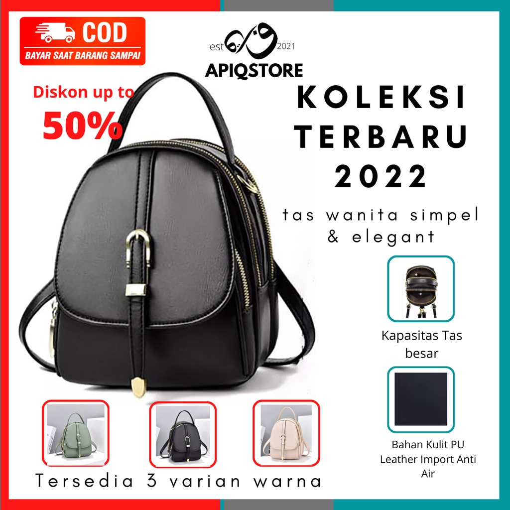 APIQSTORE tas ransel wanita import moddel korea cantik dan elegant backpack cewek simpel untuk kerja