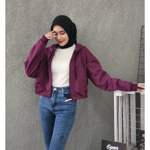 jaket perempuan zipper croope jaket korea kpop trend