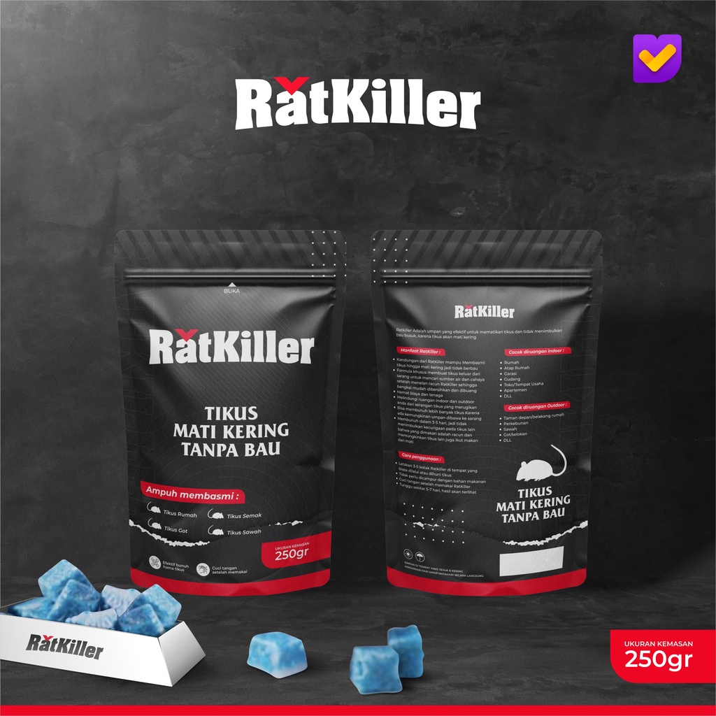 RatKiller Racun Tikus Mati Kering Tanpa Bau 250 Gram Ampuh Original Bergaransi