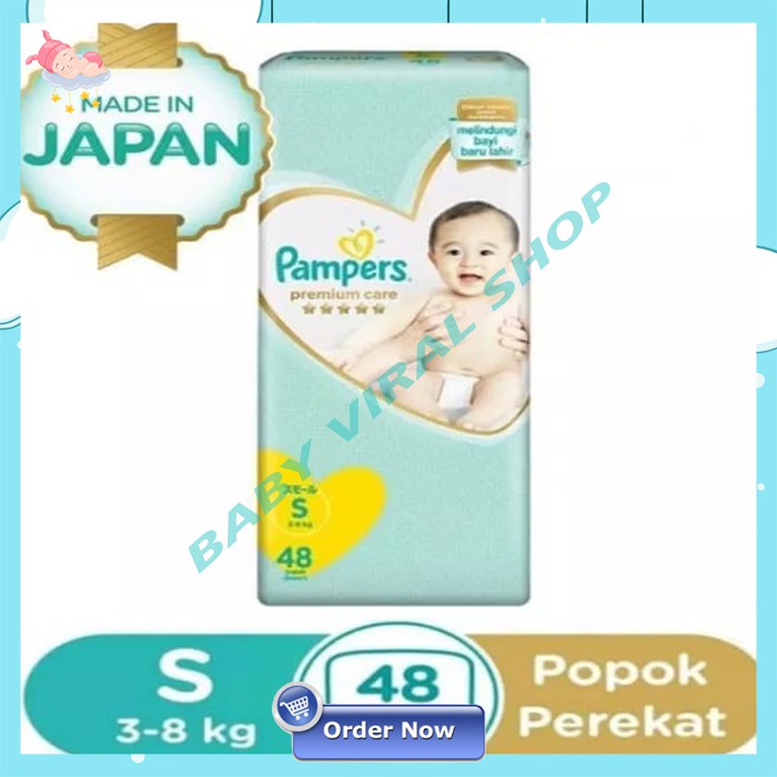 PAMPERS PREMIUM CARE PEREKAT S48 PAMPERS POPOK TAPE DIAPER S 48 Pampers Tipe Perekat S48 NS 259