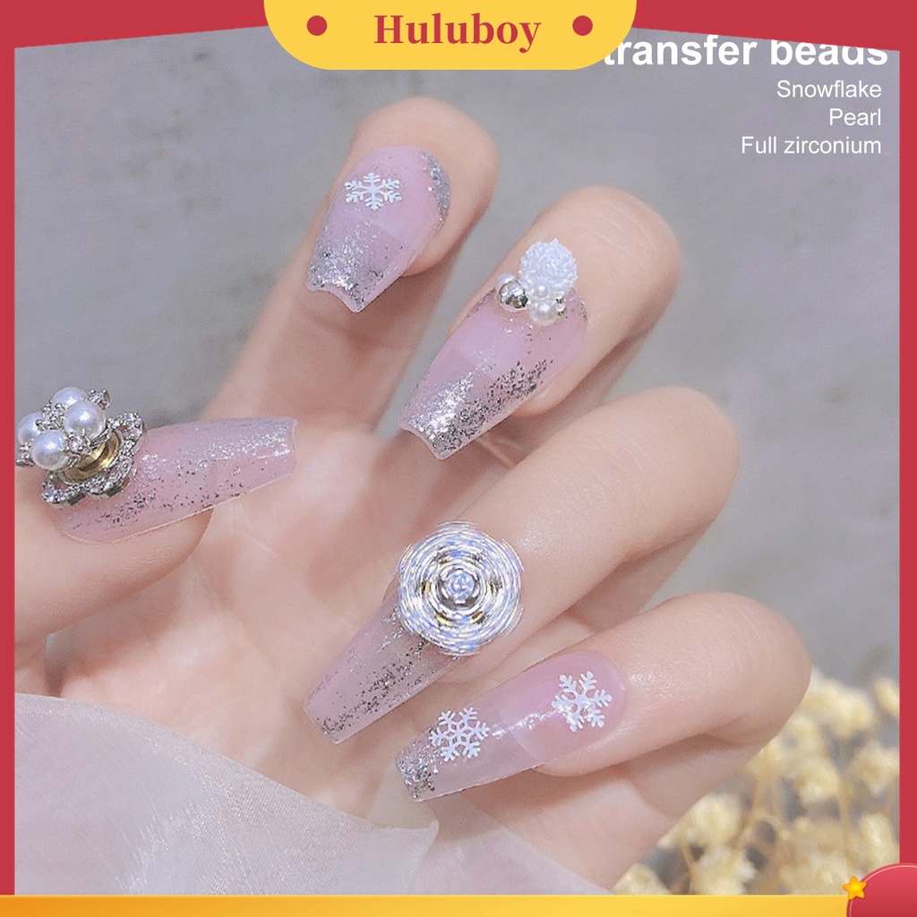 Huluboy Huluboy♡ Hiasan Kuku 3D Bentuk Snowflake Aksen Zircon + Mutiara Imitasi Untuk Nail Art / Manicure