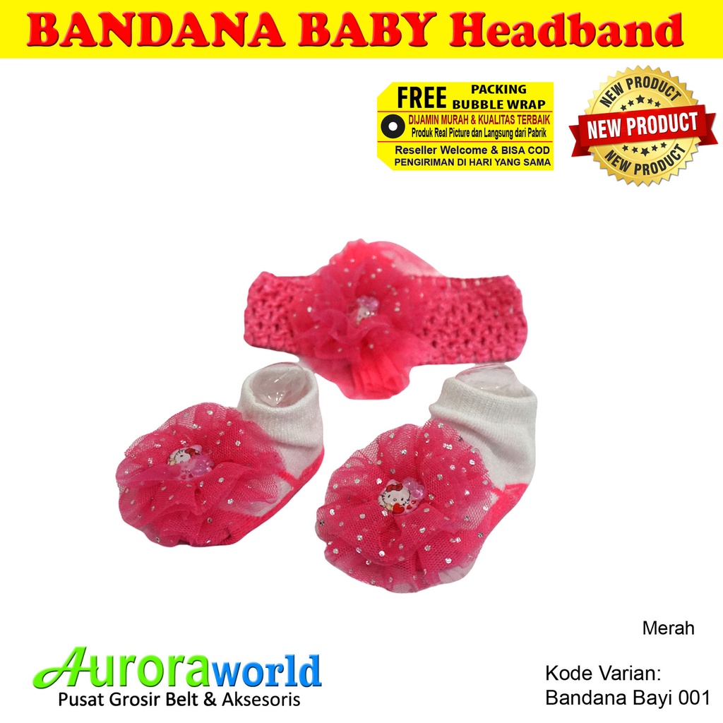 Auoraworld Baby Headband Bandana SET Bando Bayi + Kaos Kaki Bayi Premium Motif Hello Kitty Import Quality