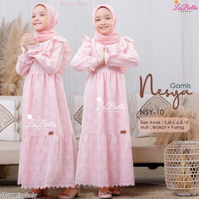 ( BISA COD ) (2-11 Tahun) Gamis Brukat Anak Nesya by Labella / Gamis Pesta Anak - Peach, S STOK