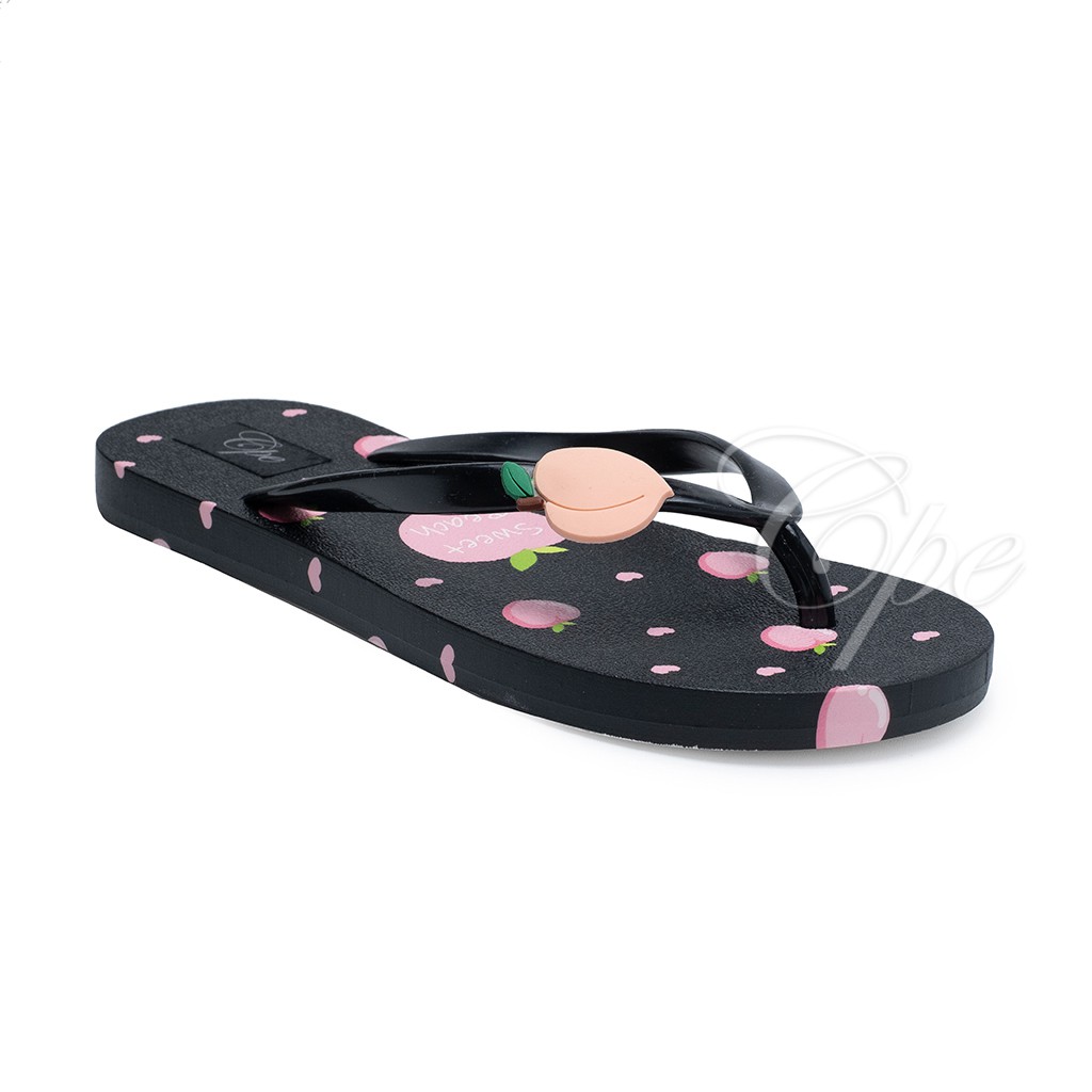 CPE SLPJ STRAWBERRY  Sandal Jepit Slop Slip On Teplek Wanita Sandal Cewek-Peach Black
