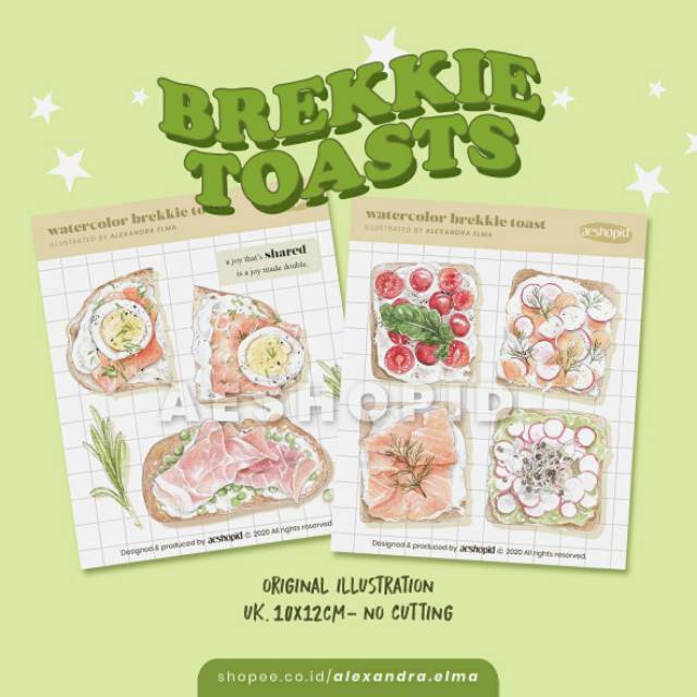 ⭐ BREKKIE TOASTS Watercolor Illustration Sticker Set ⭐ bullet journal stiker aesthetic food