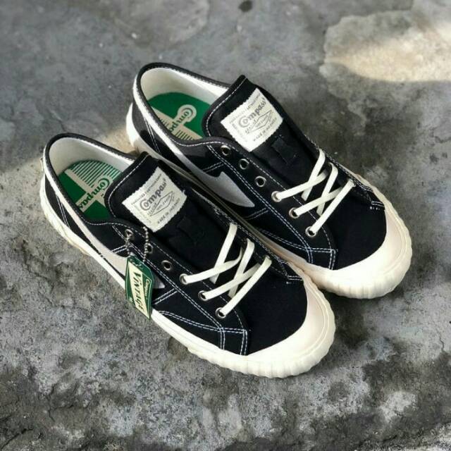 Sepatu Compass Vintage 98 Black White Low