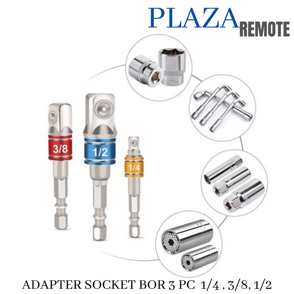 SQUARE TO HEX SHANK SOCKET ADAPTER KONVERTER DRIVE IMPACT SOCKET SOKET HEX 3 PCS