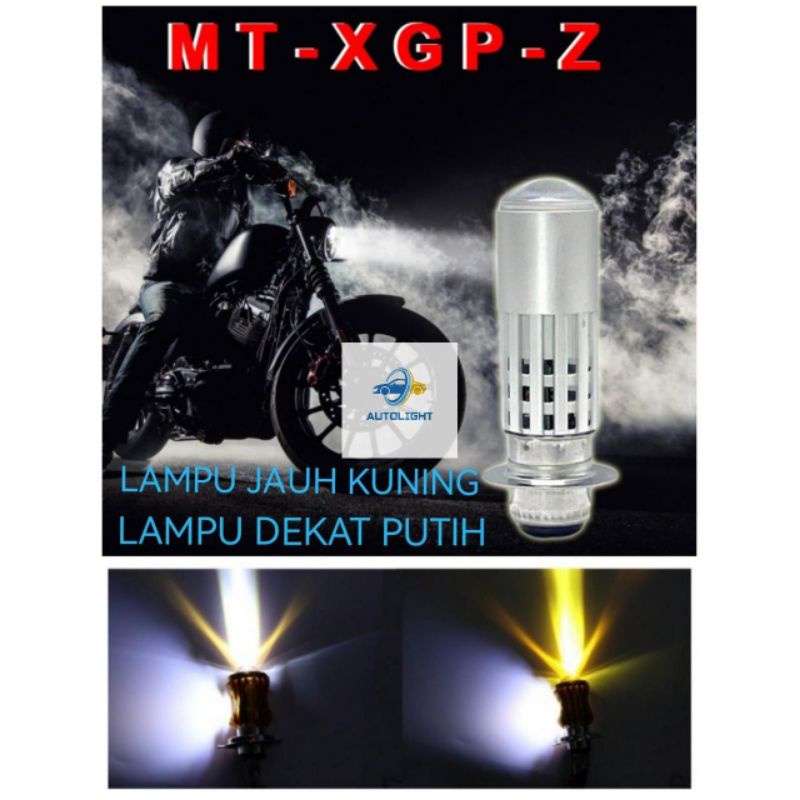 Lampu Motor LED H6 P15D 2Warna Cahaya Kuning + Putih