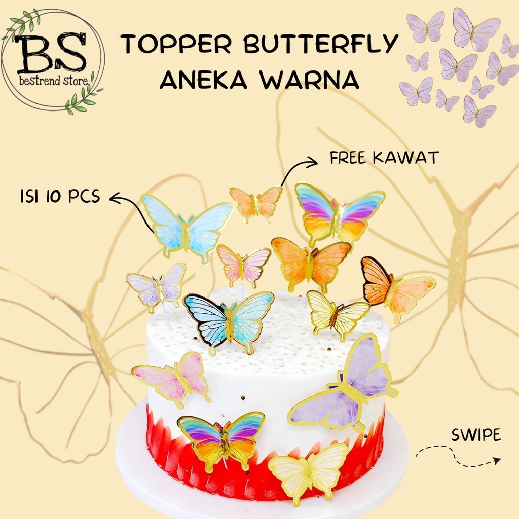 Cake Topper Hiasan Kue Cake Kupu Kupu Butterfly Pink Ungu Biru Kuning