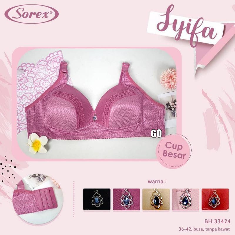 gof Bra BH SOREX 33424 Tanpa Kawat Busa Tipis Cup Besar Pakaian Dalam Wanita Underwear Bra