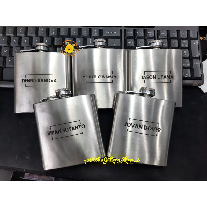botol wine stainlees steel hip flask custom logo perusahaan custom foto 6oz
