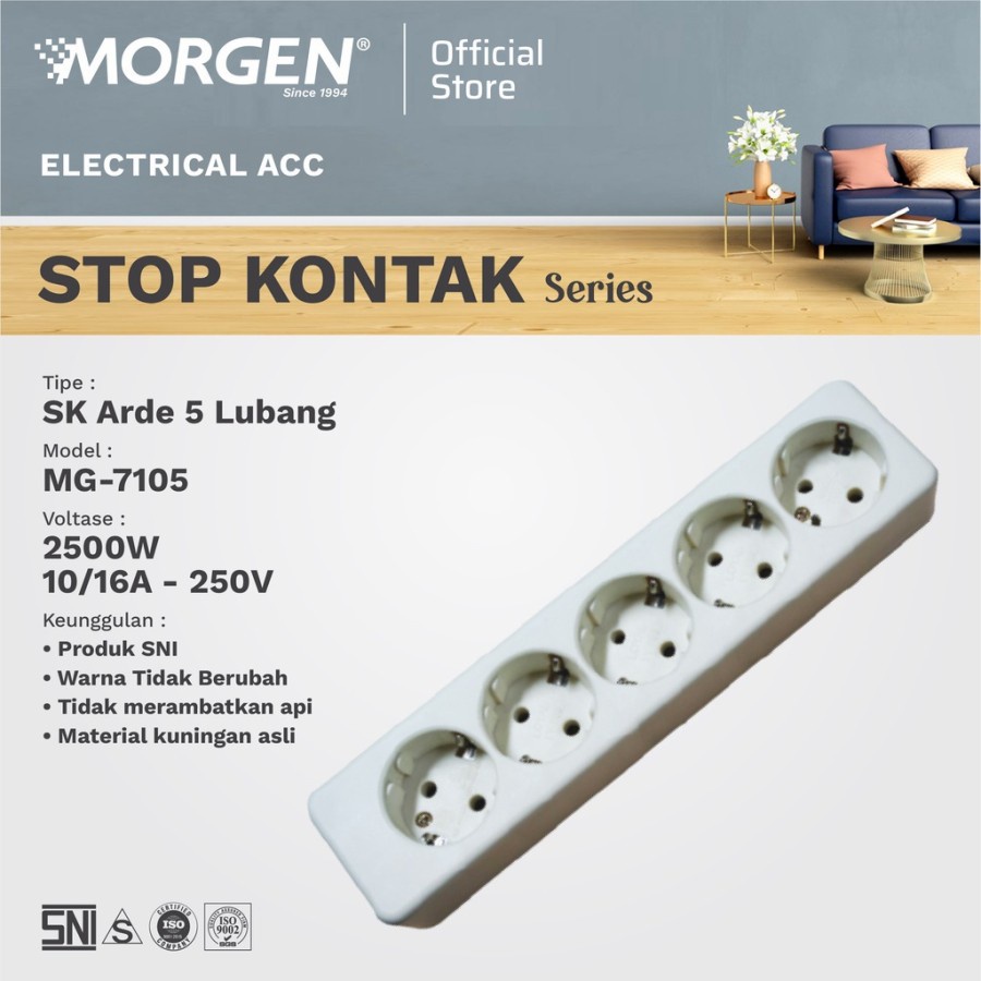 MORGEN STOP KONTAK 5 LUBANG ARDE MG-7105 SNI ORIGINAL BAGUS