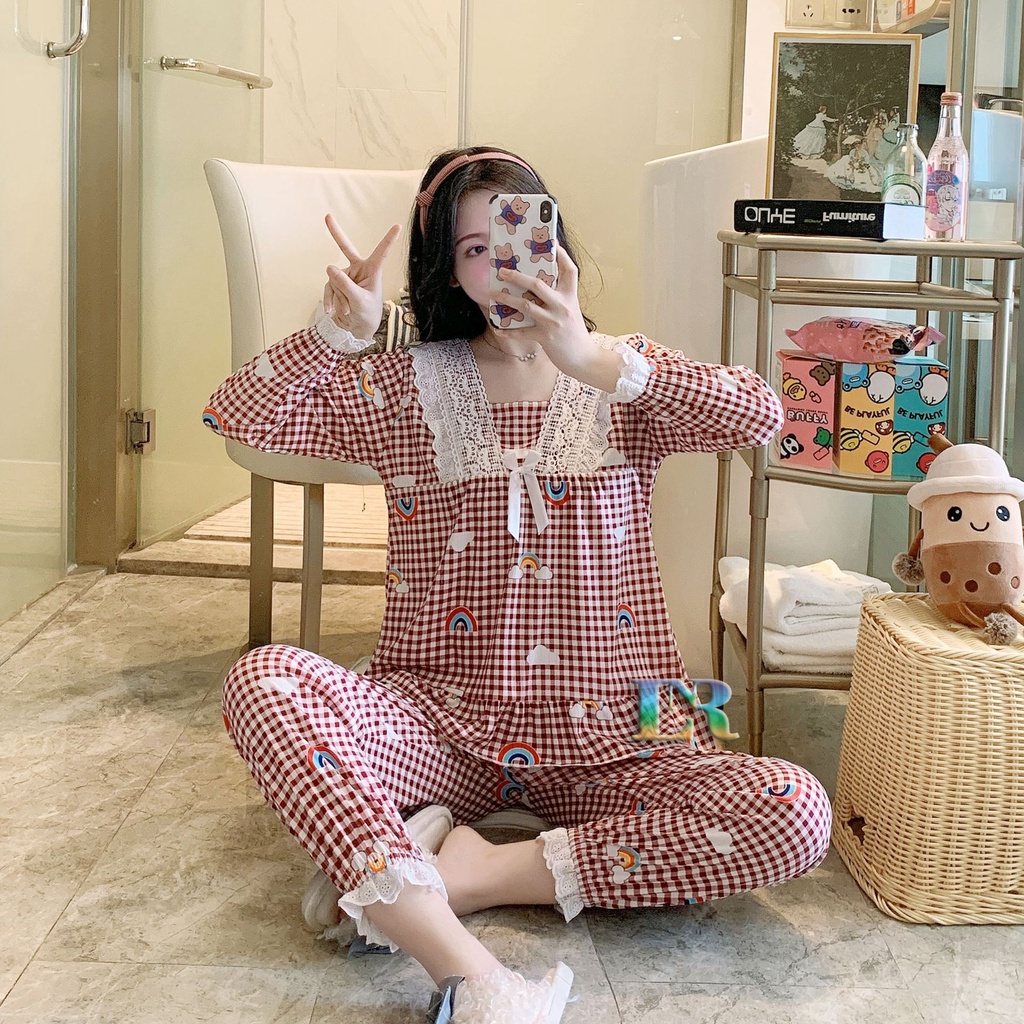 BAJU TIDUR WANITA LENGAN PANJANG CELANA PANJANG PIYAMA IMPORT PAJAMAS FIT TO SIZE M L XL XXL