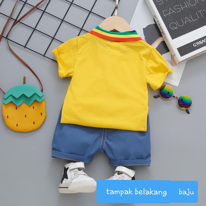 LittleAaron SET KRAH POCKET CATS 1103 EBV Setelan Kemeja Bayi Laki-laki Lengan Pendek