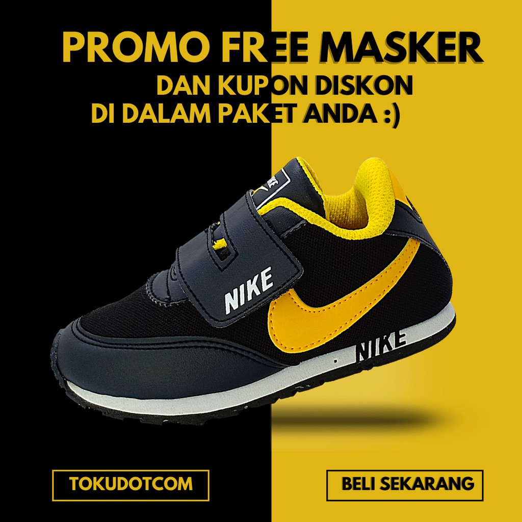 SEPATU ANAK LAKI-LAKI PEREMPUAN HITAM KUNING KEDS SPORT CASUAL SEKOLAH SIZE 24 - 37 BREATHABLE