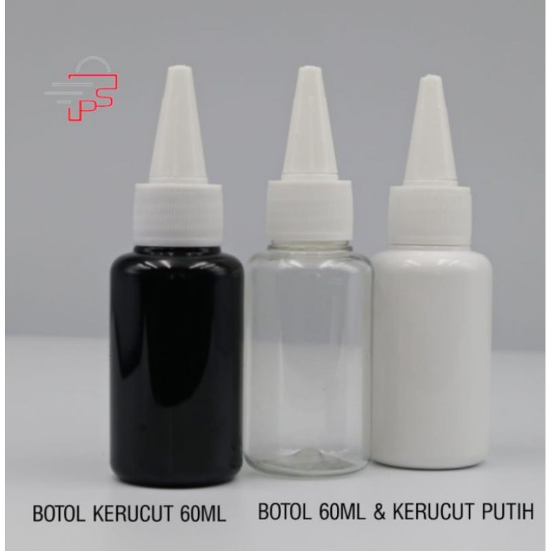 BOTOL TINTA 60 ML / BOTOL TETES 60 ML / BOTOL KERUCUT 60 ML - TUTUP PUTIH