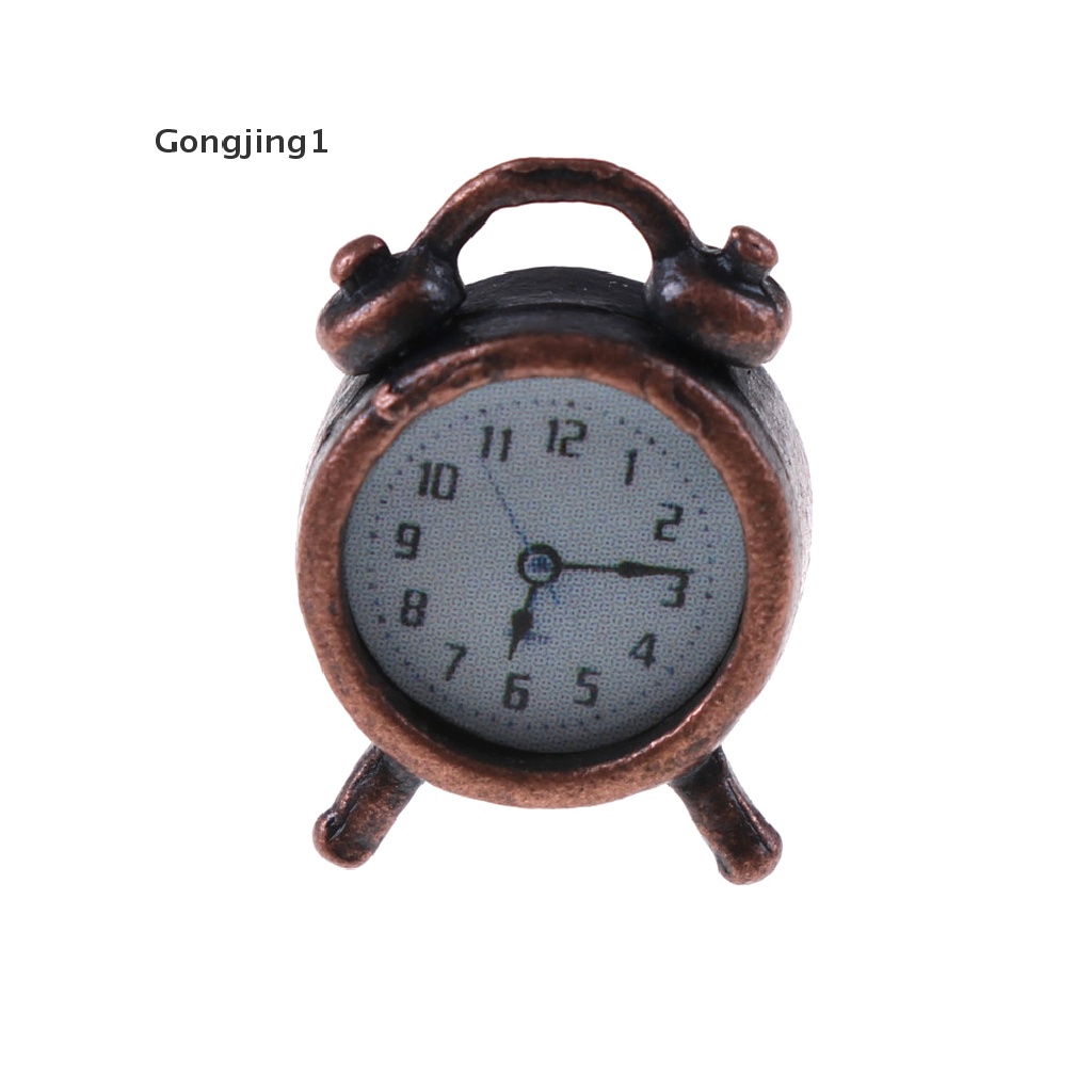 Gongjing1 Mainan Miniatur Jam Alarm Bahan Metal Skala 1: 12 Untuk Dekorasi Ruang Tamu Rumah Boneka