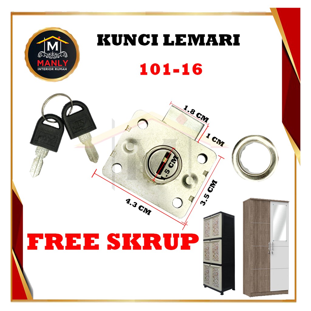 Kunci Laci Lemari Loker 101 16 mm 16mm Drawer Lock Furniture Olympic