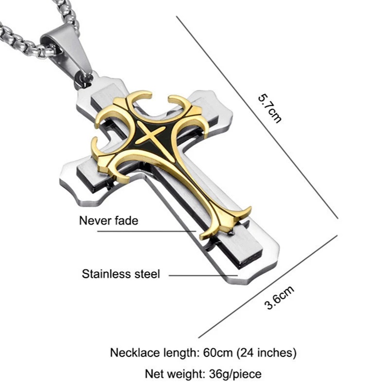 Kalung Rantai Liontin Salib Yesus Bahan Stainless Steel Warna Emas Perak Gaya Hip-Hop Rock Untuk Hadiah Ulang Tahun