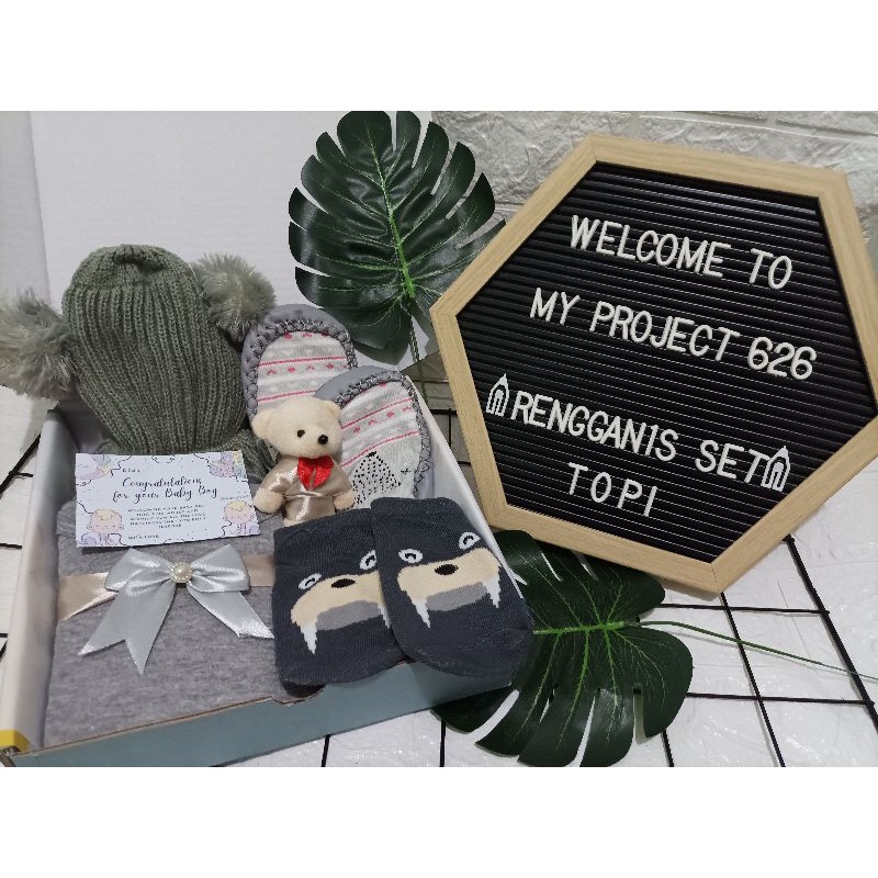 RENGGANIS SET | BABY HAMPERS BAYI GIFT KADO SET | PAKET LAHIRAN BAYI LAKI - LAKI PEREMPUAN UNISEX-Kupluk Grey