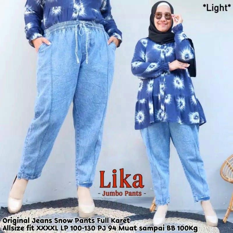 Boyfriend Jumbo XL fit XXXXL  Jumbo Jeans Denim JUMBO BB 50-100 KG) CELANA BAGGY JEANS SNOW WANITA DEWASA TERLARIS SUPER JUMBO TERBARU COD