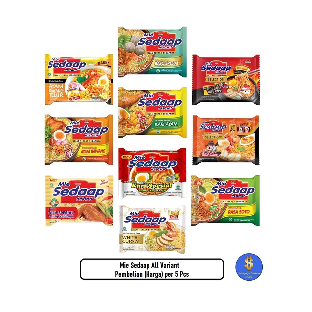

Mie Sedaap Goreng/Kuah All Variant-Pembelian(Harga) per 5 pcs