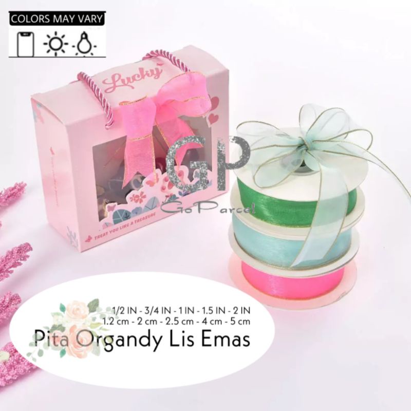 ( 3 Meter ) PITA KADO ORGANDI LIS EMAS 4CM - SILK ORGANZA ORGANDY RIBBON 1.5 INCH HIASAN KADO / PARSEL