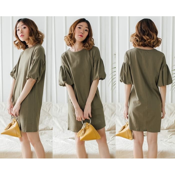Puff Sleeve Mini Dress Pesta Baju Wanita Korea Import Pink Blue Yellow Murah
