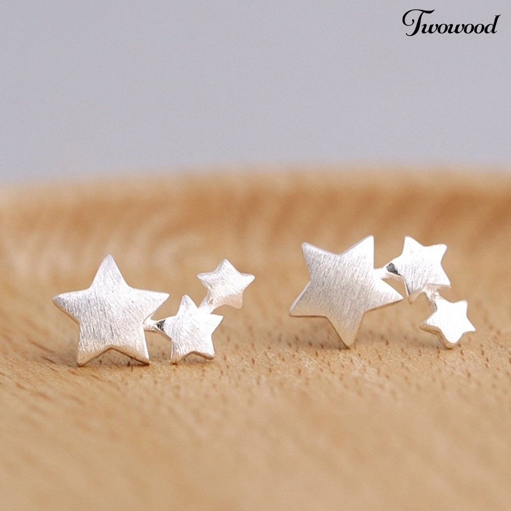 Twowood 1 Pair 3 Stars Ear Studs Elegant Jewelry Exquisite Cute Lightweight Stud Earrings for Wedding
