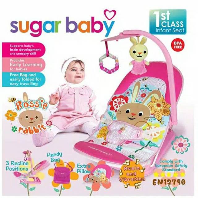 INFANT SEAT SUGARBABY FOLD UP Bouncer Bayi Sugar Baby Infant Seat with Toy rossie Rabbit BABY BATHER INFANT SEAT SPACEBABY ZX2109 Baby Fold Up Infant Rocker Spacebaby infant seat proyektor ZX-2109 / tempat duduk bayi SPACE BABY INFANT SEAT MUSIC & SHOOTE-7
