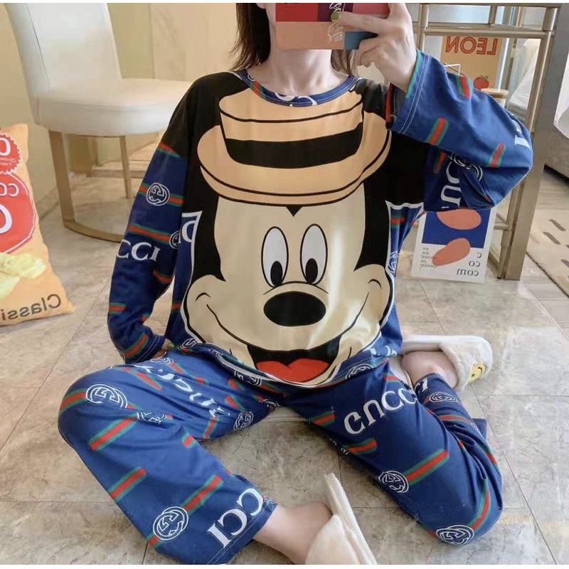 Piyama PP Import Korea piyama oversize setelan kaos import premium piyama import piyama murah-Pp mickey guci navy