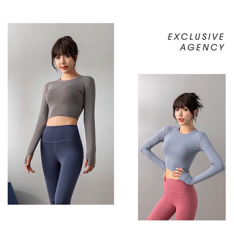 [OXY] Baju Olahraga Wanita Lengan Panjang Yoga Crop Top 2003 (S/M/L)-7