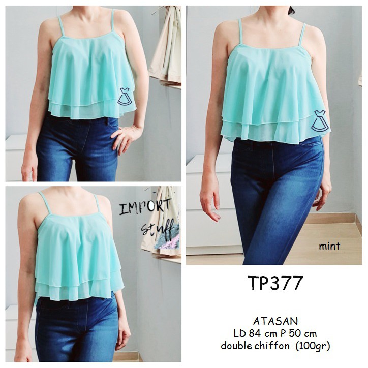 TP377 - BAJU ATASAN WANITA DOUBLE CHIFFON LUCU IMPORT KOREA MODERN MURAH