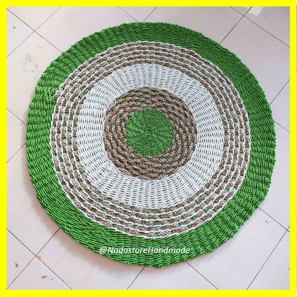 New Motif Nadastore Rug Seagrass Mendong Hijau stabilo 120cm / Tikar Bulan / Karpet Anyaman Bulat