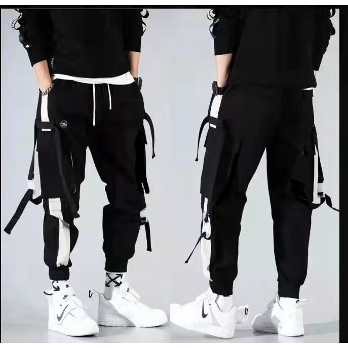 CELANA JOGGER TALI HITAM PRIA DAN WANITA,CELANA PANJANG HITAM 2022 TERBARU KOREA STYLE