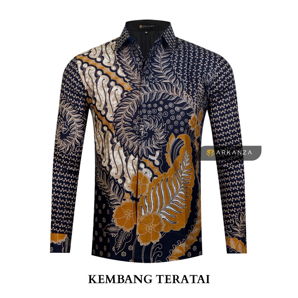 BATIK ARKANZA Motif KEMABNG TERATAI Hem Atasan Kemeja Baju Batik Pria Cowok Laki Laki Slimfit Full Lapis Furing Lengan Panjang Lengan Pendek Original Asli