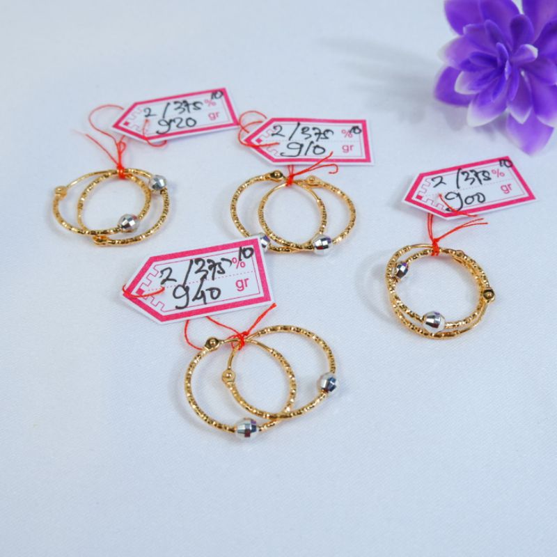 Anting bulat gipsi jersi emas asli 300%