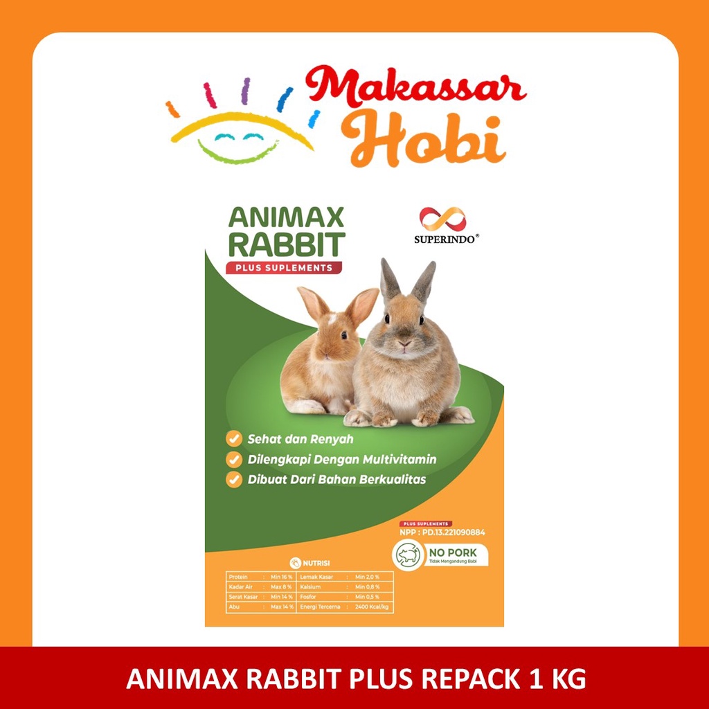 Animax PLUS Hijau 1 kg Makanan Kelinci Peliharaan Rabbit Premium Food