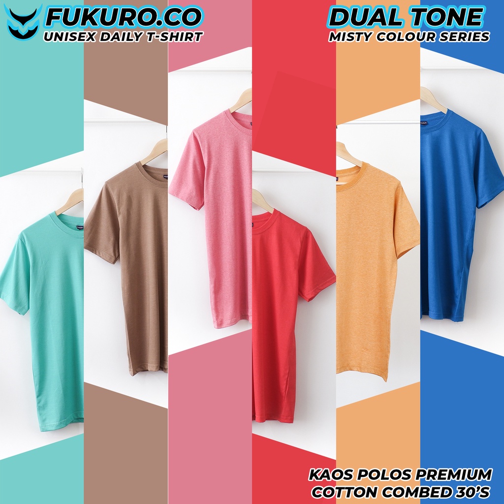 Fukuro Unisex Daily T Shirt Kaos Polos Pria Wanita Cotton Combed 30's Premium Warna Dual Tone Milo Mustard Pink Red Royal Salem Sky Blue Tosca White Misty