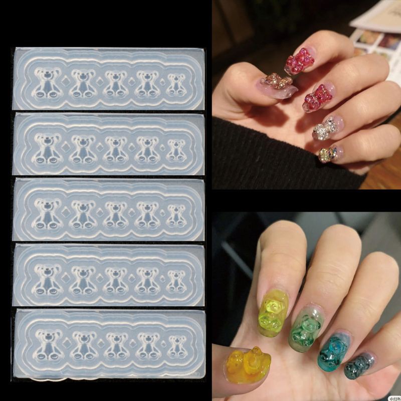 Moonlight 5pcs / Set Cetakan Resin Bentuk Beruang Gummy Bear Mini Bahan Silikon Untuk Nail Art