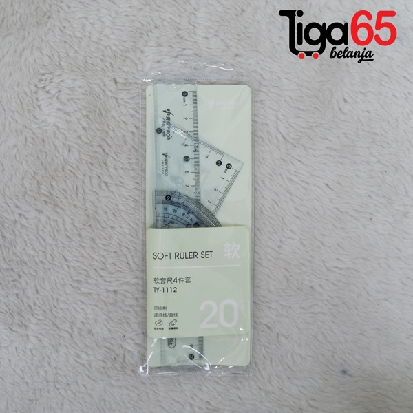 365 PENGGARIS SET 20CM #40910 Paket Penggaris / Penggaris Set Plastik 20cm 5in1 Extetik