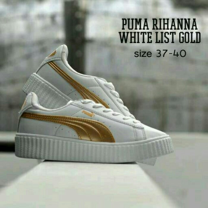 SEPATU KETS SNEAKERS WANITA CEWEK PUMA RIHANNA PUTIH GOLD KULIAH SEKOLAH OLAHRAGA SPORT SIMPLE MURAH